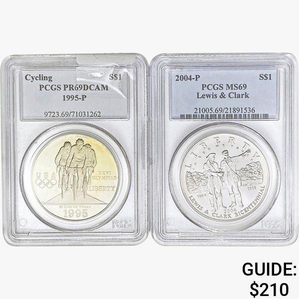 [2] 1995-P & 2004-P S$1 Cycling/Lewis&Clark PCGS PR/MS69