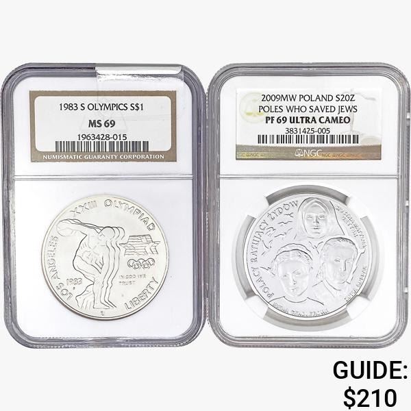 [2] 1983-S & 2009-MW S$1 Olympics/Poland 20Z NGC MS/PF69