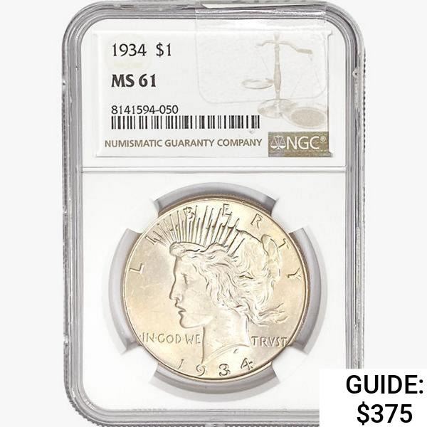 1934 Silver Peace Dollar NGC MS61