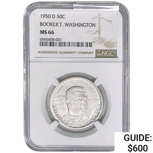 1950-D Booker T Half Dollar NGC MS66