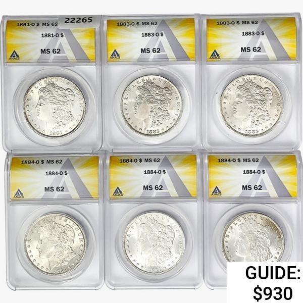 1881-1884 [6] Morgan Silver Dollar ANACS MS62