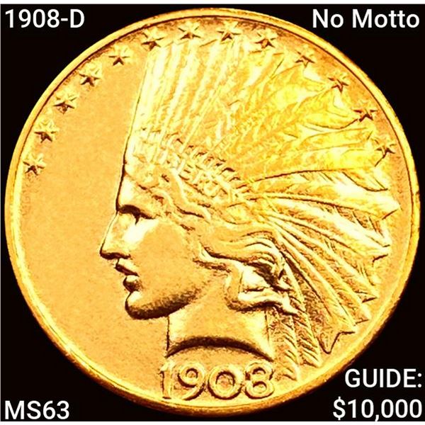 1908-D No Motto $10 Gold Eagle CHOICE BU