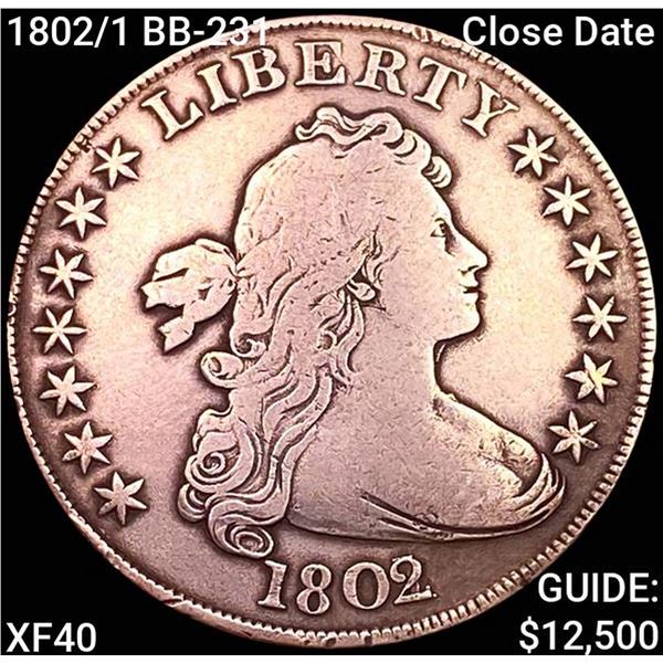 1802/1 BB-231 Close Date Draped Bust Dollar NEARLY UNCIRCULATED