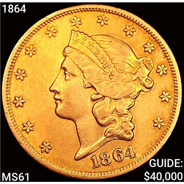 1864 $20 Gold Double Eagle UNCIRCULATED
