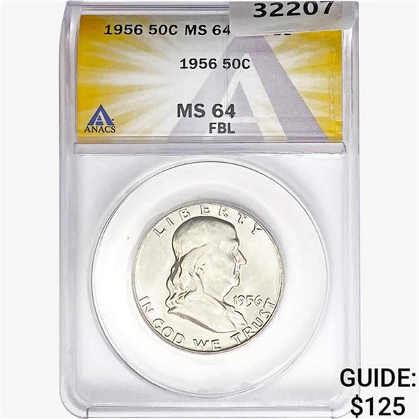 1956 Franklin Half Dollar ANACS MS64 FBL