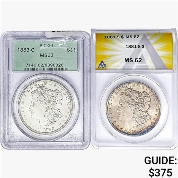[2] 1881-S&1883-O Morgan Silver Dollar  MS62