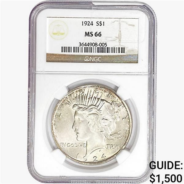 1924 Silver Peace Dollar NGC MS66