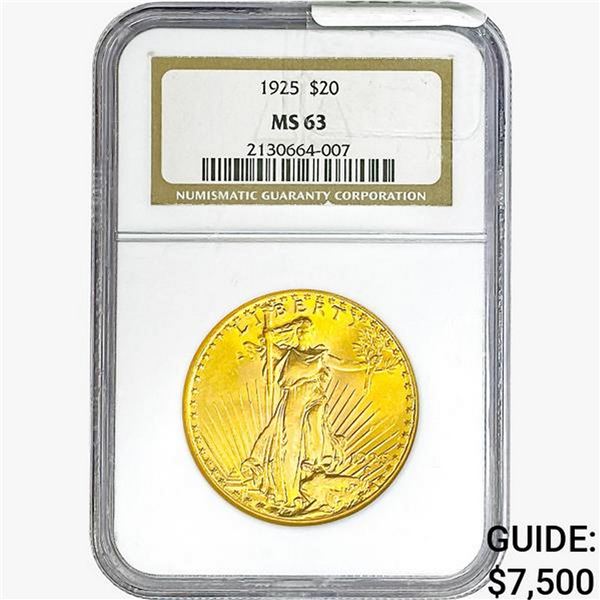 1925 $20 Gold Double Eagle NGC MS63
