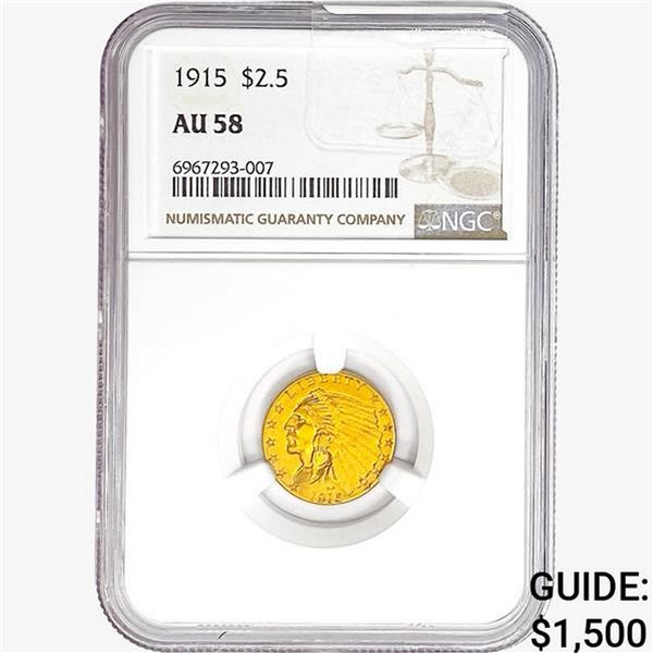 1915 $2.50 Gold Quarter Eagle NGC AU58