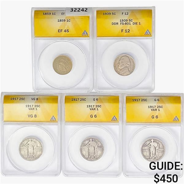 [5] 1859-1939 1 1C, 1 5C, 3 25C ANACS