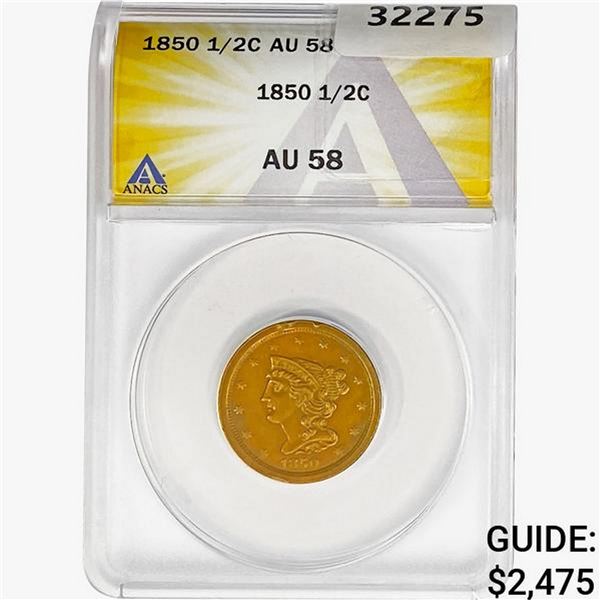 1850 Braided Hair Half Cent ANACS AU58