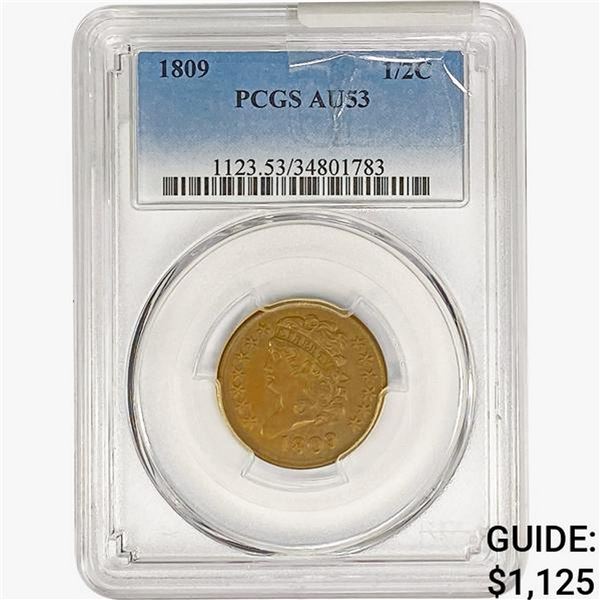 1809 Classic Head Half Cent PCGS AU53