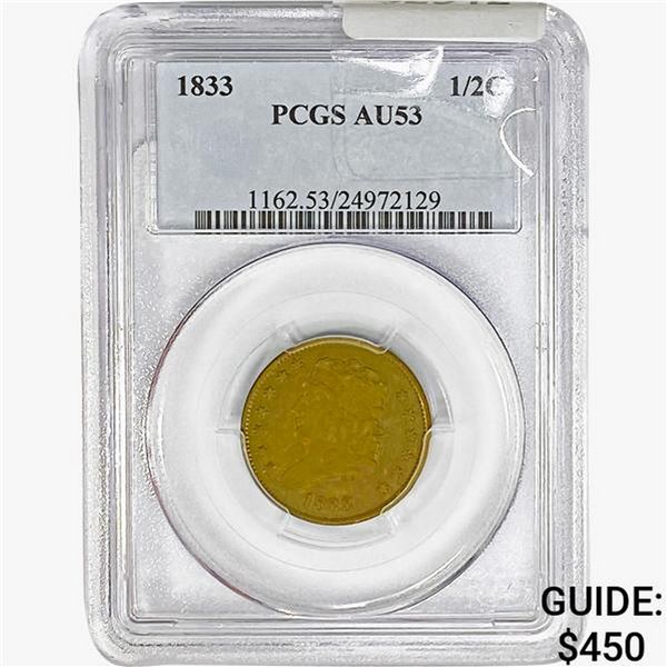 1833 Classic Head Half Cent PCGS AU53