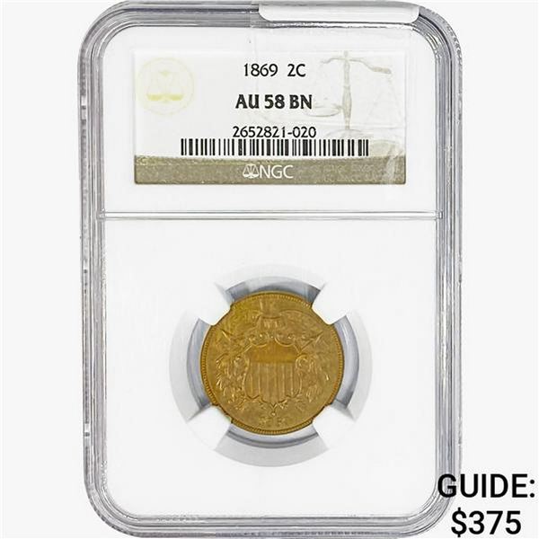 1869 Two Cent Piece NGC AU58 BN