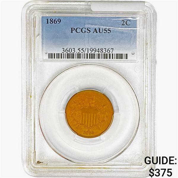 1869 Two Cent Piece PCGS AU55