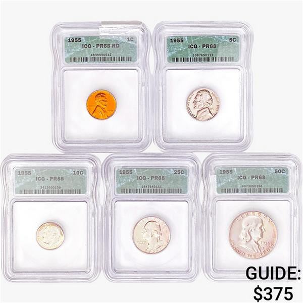 [5 Coin] 1955 Proof Set ICG PR68