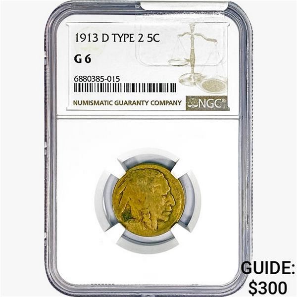 1913-D Buffalo Nickel NGC G6 Ty 2