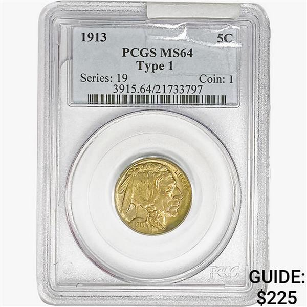 1913 Buffalo Nickel PCGS MS64 Ty 1