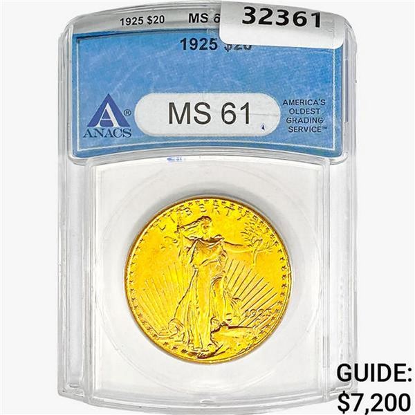 1925 $20 Gold Double Eagle ANACS MS61