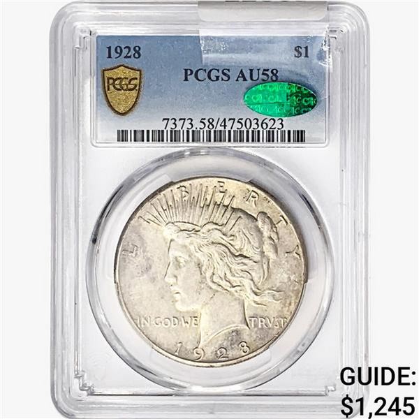1928 CAC Silver Peace Dollar PCGS AU58