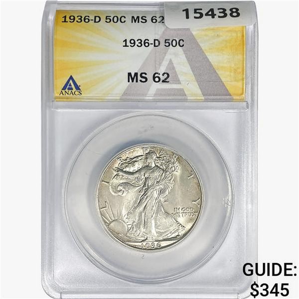 1936-D Walking Liberty Half Dollar ANACS MS62