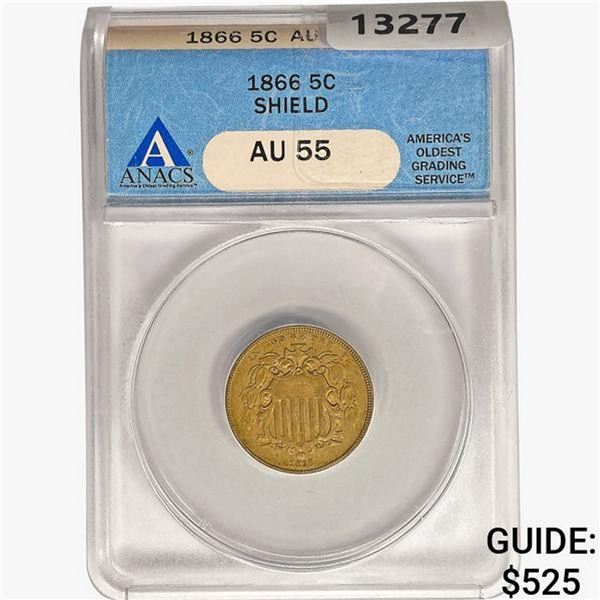 1866 Shield Nickel ANACS AU55