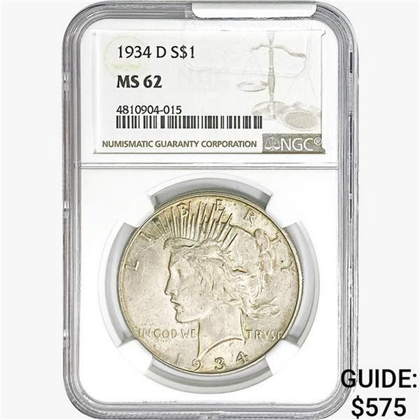 1934-D Silver Peace Dollar NGC MS62