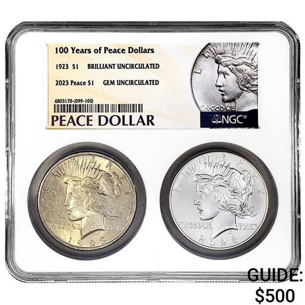 1923 & 2023 Peace BU/GEM  2 Coin Set