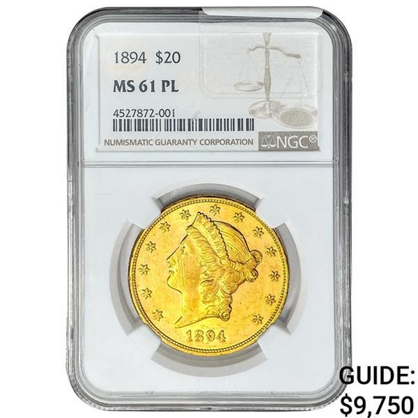 1894 $20 Gold Double Eagle NGC MS61 PL