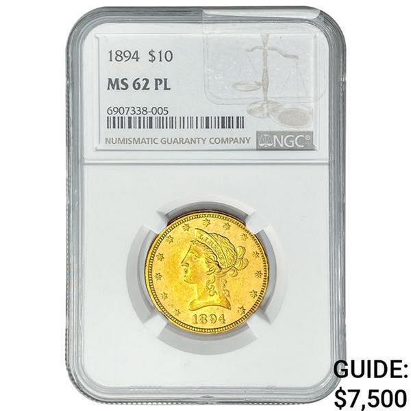 1894 $10 Gold Eagle NGC MS62 PL