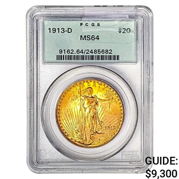 1913-D $20 Gold Double Eagle PCGS MS64