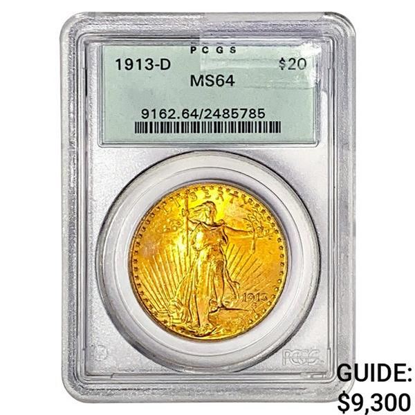 1913-D $20 Gold Double Eagle PCGS MS64