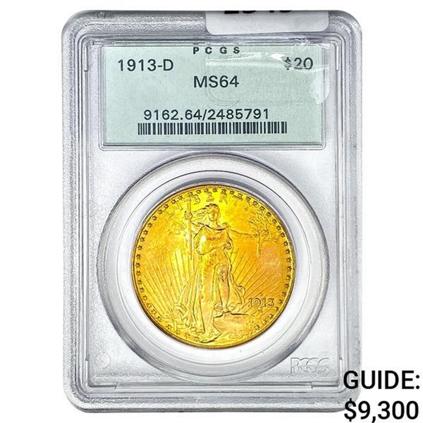 1913-D $20 Gold Double Eagle PCGS MS64
