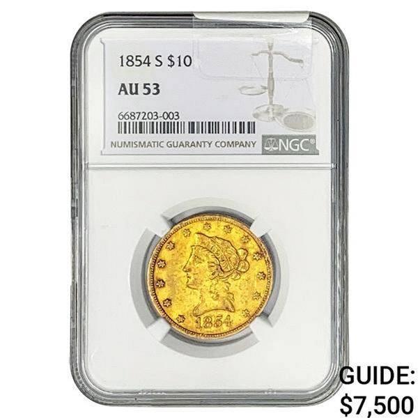 1854-S $10 Gold Eagle NGC AU53