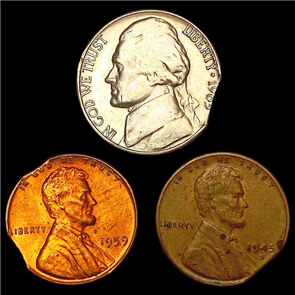 [3] Varied US Clipped Coin [1905, 1945-S, 1959] HIGH GRADE