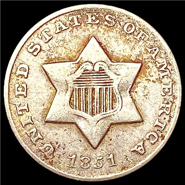 1851-O Silver Three Cent LIGHTLY CIRCULATED