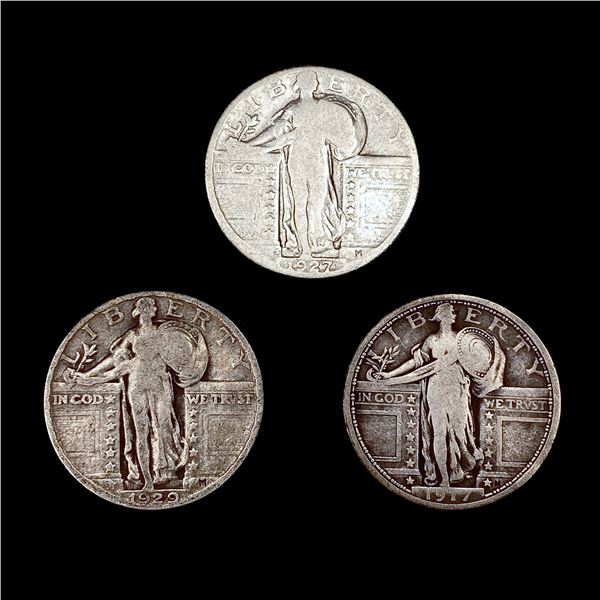 [3] Standing Liberty Quarters (1917, 1927-S, 1929) NICELY CIRCULATED