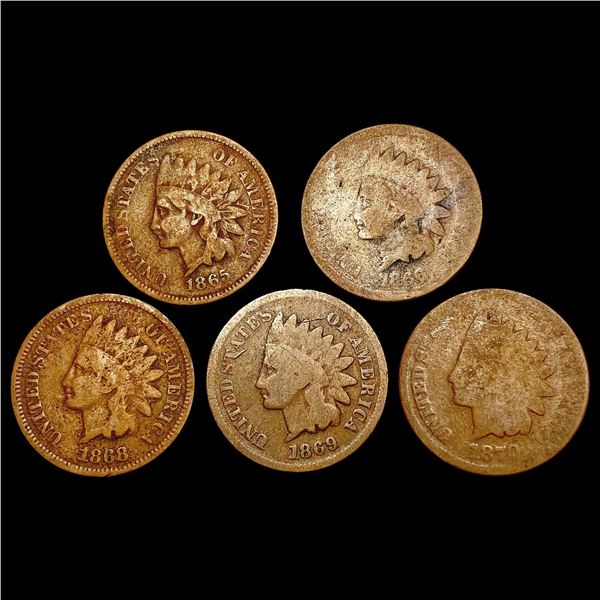 [5] Indian Head Cents [1865, 1866, 1868, 1869, 1870] LIGHTLY CIRCULATED