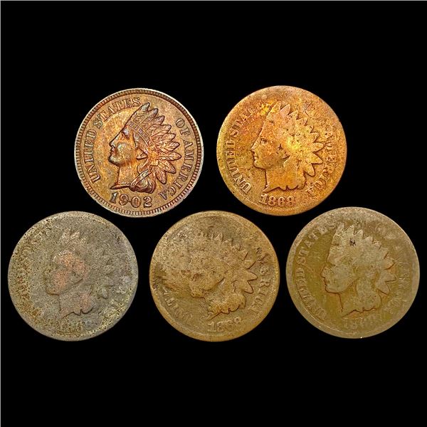 [5] Indian Head Cents [[4] 1868, 1902] NICELY CIRCULATED