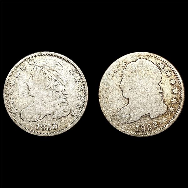 1832, 1835 Capped Bust Dime Collection [2 Coins] NICELY CIRCULATED
