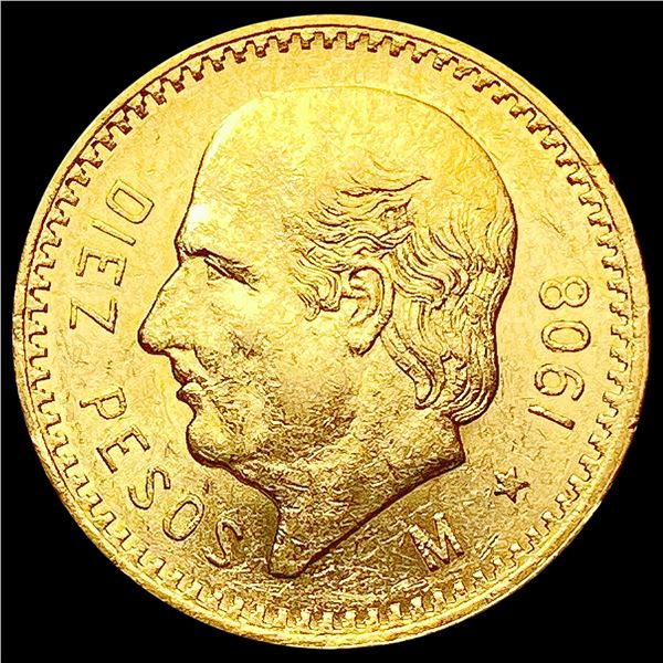 1908 Mexico Gold 10 Pesos 0.2411oz UNCIRCULATED