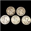 [5] Walking Half Dollars [1916, [2] 1916-S, [2] 1916-D] NICELY CIRCULATED