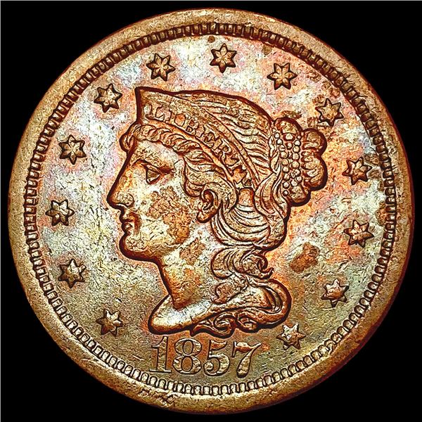 1857 Lg Date Braided Hair Cent CLOSELY UNCIRCULATED