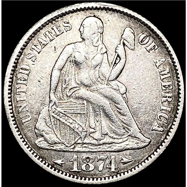1874 Arws Seated Liberty Dime CLOSELY UNCIRCULATED