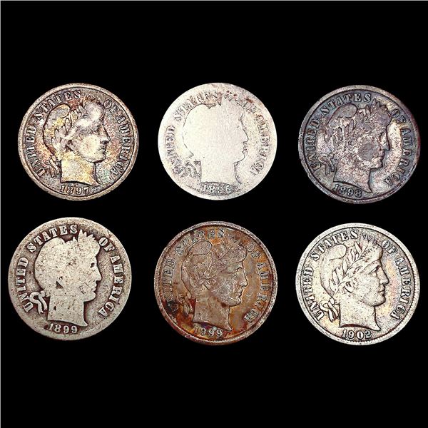 [6] BarbeDimes [1895-S, 1897, 1898, 1899, 1899-O, 1902] NICELY CIRCULATED