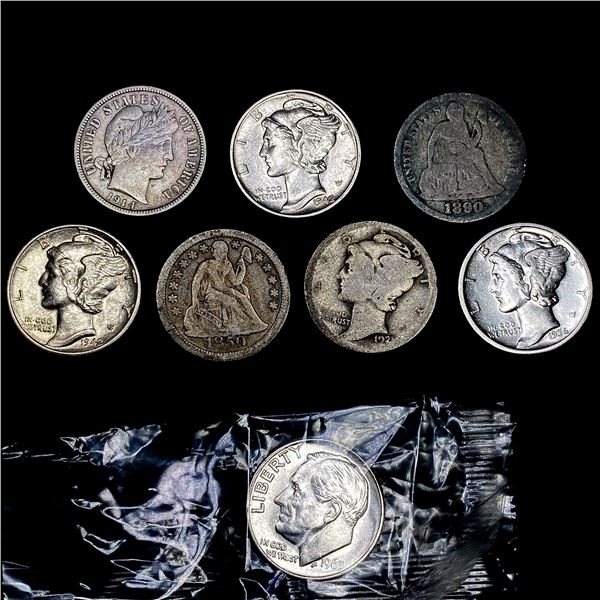 [8] Varied US Dimes (1850, 1890, 1914, 1921, 1936-D, 1942, 1942-D, 1963) HIGH GRADE