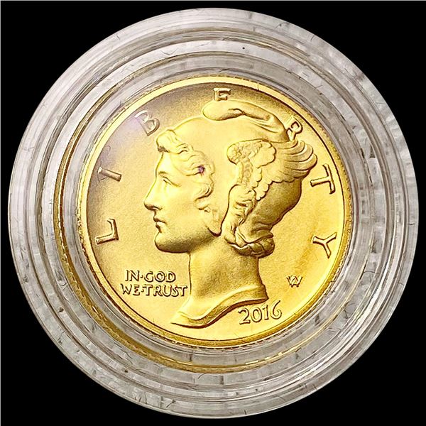 2016-W Mercury Dime 1/10th oz Gold SUPERB GEM BU