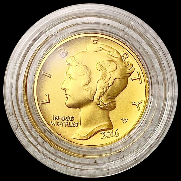 2016-W Mercury Dime 1/10th oz Gold SUPERB GEM BU