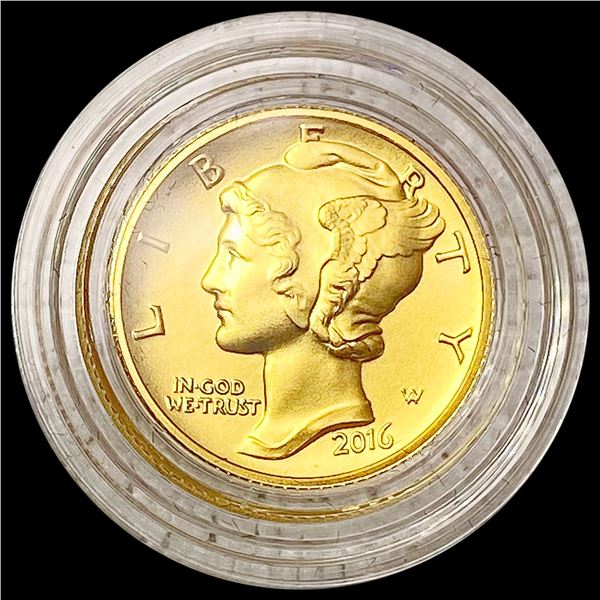 2016-W Mercury Dime 1/10th oz Gold SUPERB GEM BU