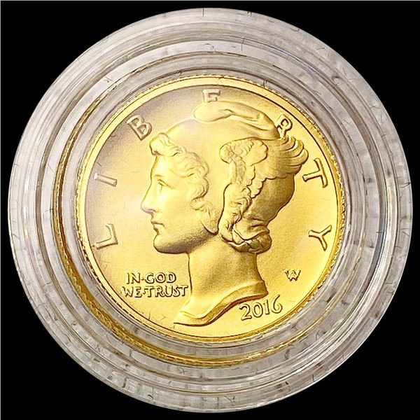 2016-W Mercury Dime 1/10th oz Gold SUPERB GEM BU